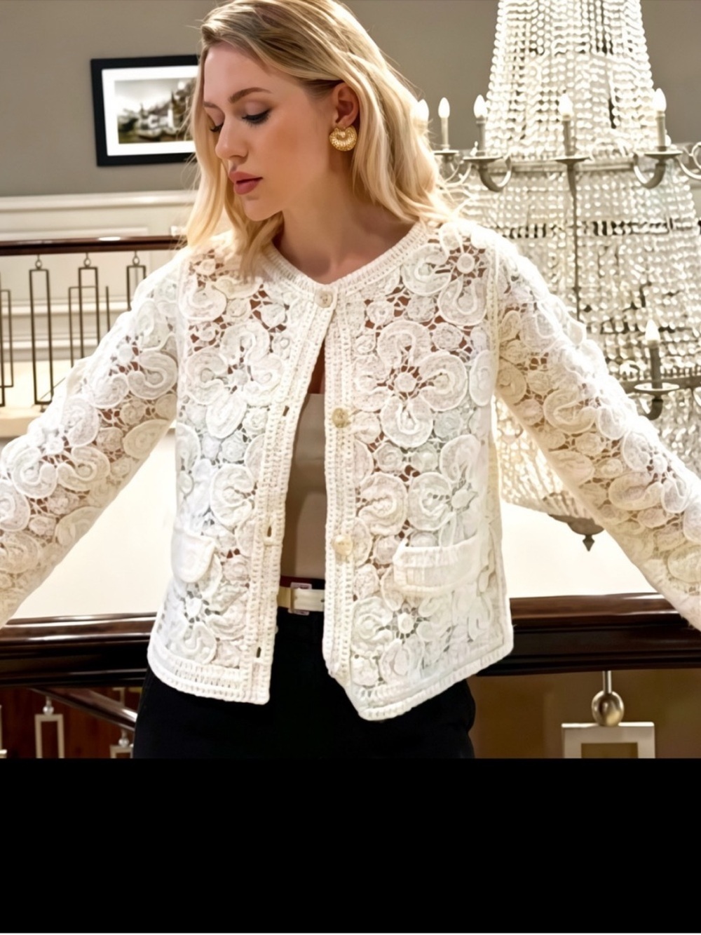 NEW HOUSE OF HARLOW EMBROIDERY CHANNEL VIBE LUXURY CARDIGAN  SIZE L